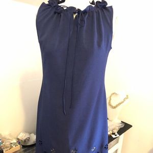 Navy Blue Drawstring Armhole Eyelets Dress